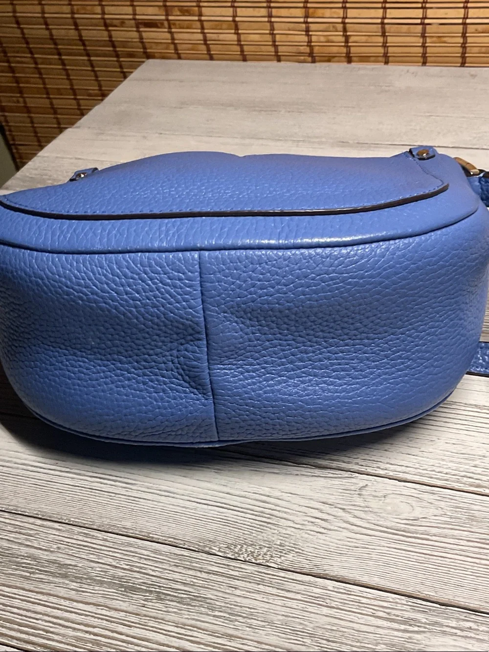 Kate Spade Roulette Small Saddle Bag Blue Pebbled Leather Crossbody Purse Flap